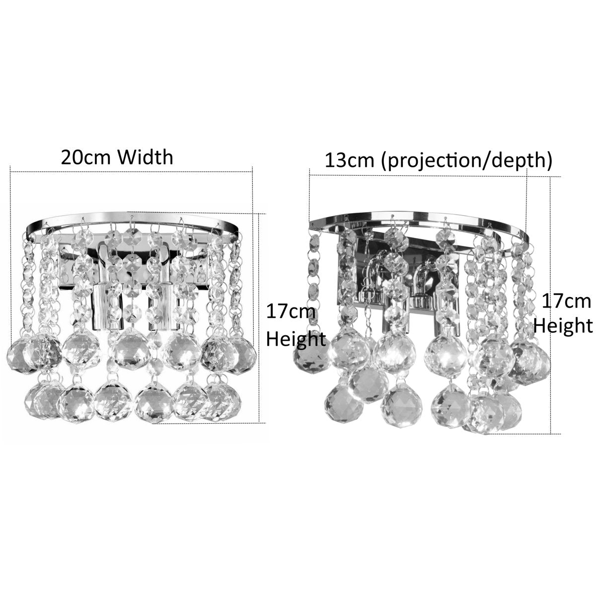 2-Light Dimmable Crystal Chrome Flush Mount Wall Light