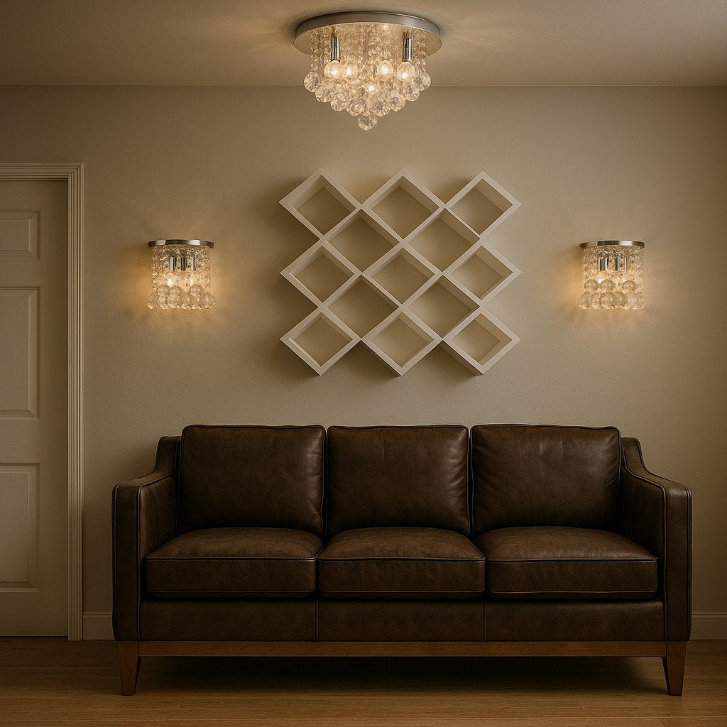 2-Light Dimmable Crystal Chrome Flush Mount Wall Light