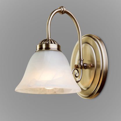 Brazell 1-Light Dimmable Antique Brass Armed Sconce Alabaster Style Glass