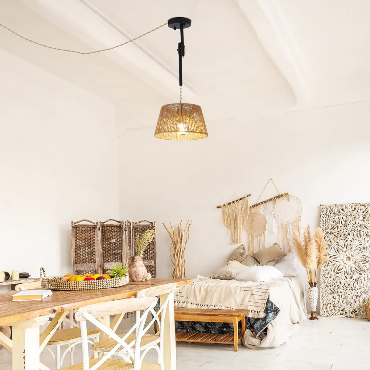 Elena Rattan Plug-in Swing Arm Sconce
